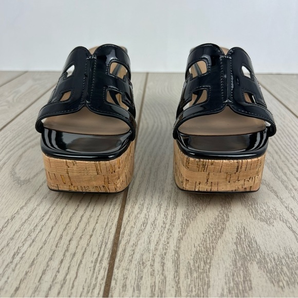 Sam Edelman Women's Dev Chunky Cork Platform Sandals 7.5 Black Patent $150 - Picture 3 of 10